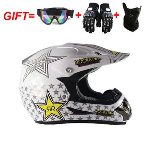 Motocross Helm Adult Off Road Helm Motorradhelm Cross Helme Schutzhelm ATV Helm mit Handschuhe Maske Brille Größe L, Weiß