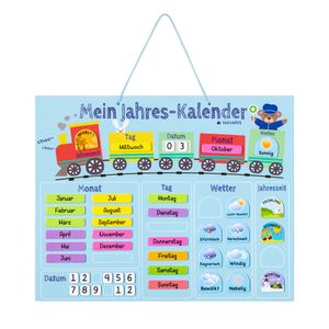 Navaris Kalender Tafel für Kinder - Lerntafel Jahreszeiten Uhr - Magnet Spiel Lernuhr - Kinderkalender Jahreskalender - magnetisch - blau - deutsch