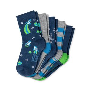 Schiesser Astronaut - 5 Paar Kindersocken Jungen Handgekettelte Naht und Größenangabe an der Sohle, Mit Weltraum-Allovermustern und Ringeln, Praktischer Mehrfachpack