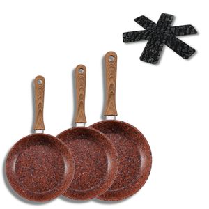 3er-Set Granitpfannen mit 3 Pfannenschützern - VENTEO - Copper Stone Pan - Antihaftbeschichtet - Kratzfest - Kupfer - Alle Herdarten