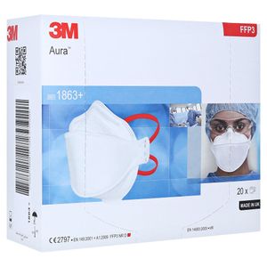 3M Aura 1863+ FFP3 ohne Ventil Medizinische Maske ORGINALVERPACKT 20 STÜCK Mundschutz Atemschutzmaske