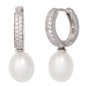 JOBO Creolen 925 Sterling Silber rhodiniert 2 Süßwasser Perlen mit Zirkonia Ohrringe JOBO Creolen 925 Sterling Silber rhodiniert 2 Süßwasser Perlen mit Zirkonia Ohrringe