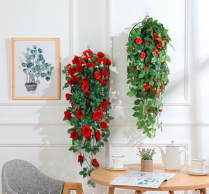 2 Stück 90cm Kunstpflanzen Efeuranken Hängepflanzen Künstliche Blatt Rebe Violett Blumen Rote+Rosa Rose Dekoration