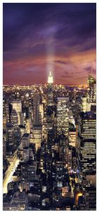 Wallario selbstklebende Türtapete 93 x 205 cm - New York bei Nacht - Panoramablick über die Stadt - Abwischbar, rückstandsfrei zu entfernen