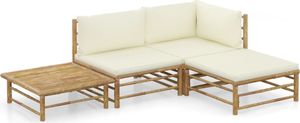 vidaXL 4-tlg. Garten-Lounge-Set mit Cremeweißen Kissen Bambus