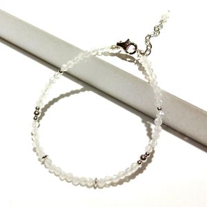3mm Mondstein Naturstein funkelndes Armband 925 Sterling Silber Armband 17+3cm