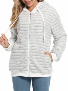 Damen Mantel Herbst Farb Fleecejacken warm komfortabel  Einfarbig Winter Kapuze, Farbe: Weiß grau, Größe: 2xl