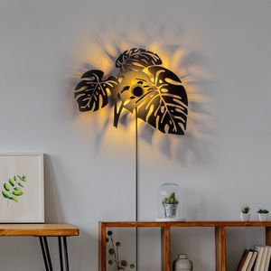 Opviq, Leaves, Wandlampe, Schwarz, 51 x 9 x 47 cm