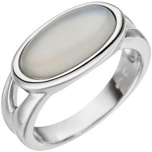 Damen-Ring mit echtem Mondstein Cabochon oval 585 Gold Weißgold Weißgoldring Innenumfang 54mm  Ø17.2mm