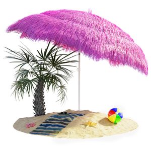 Kingsleeve Sonnenschirm Hawaii Ø 160 cm UV Schutz 30+ Neigbar Höhenverstellbar Wasserabweisend Erdspieß Mehrfarbig Bastschirm Hawaiischirm Strandschirm Strandsonnenschirm, Farbe:pink