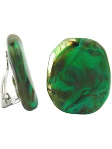 Clip Ohrring 28x23mm Kiesel grün-khaki-braun-marmoriert glänzend Kunststoff-Bouton grün 28x23mm