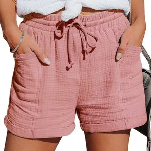 Damen Shorts Mit Weitem Bein Sommer Loose Shorts Leinen Baumwolle Leinen Sport,Farbe:Rosa,Größe:M