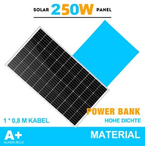 250 Watts Solarpanel Monokristallin Solarmodul Solarpanel - 250W 12 V für Batterien, Photovoltaik - Solarzelle Solaranlage PV-Anlage Solar für Wohnwagen, Camping, Balkon, Gartenhäuser balkonkraftwerk