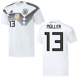 adidas DFB Home Deutschland Heimtrikot weiß WM 2018 auch mit Flock, Nummer und Name:13 - Müller, Größe:152