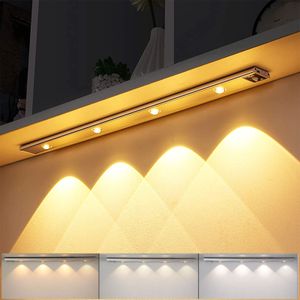 60cm LED Unterbauleuchte 3 Lichtfarbe Aufladbar Lichtleiste mit Bewegungssensor Schranklicht Küchenleuchte, Silber
