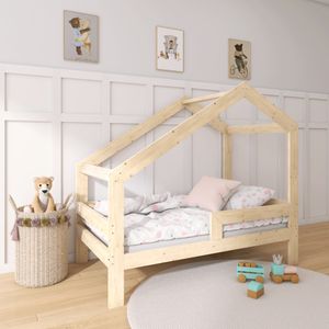 Hausbett Kinderbett mit Rausfallschutz Lattenrost - NeedSleep® Kinder Bett Montessori Holzhaus, Asymmetrisch 70x140