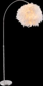 Globo Lighting Stehleuchte Metall Nickel matt, Textil weiß, Fußtrittschalter im Kabel, Höhenverstellbar, Schirm mit echten,weißen Federn, LxBxH: 960x450x1960mm, exkl. 1x E27 40W 230V