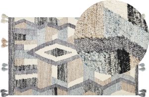 BELIANI Kelim-Teppich Mehrfarbig Wolle und Baumwolle 80 x 150 cm mit Fransen Geometrischem Muster Handgewebt Boho Läufer für Fußbodenheizung Geeignet