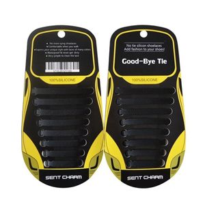Elastische Schnürsenkel mit Schnellschnürsystem Silikon Gummi Schleifenlose Schuhbänder ohne Binden Flach, Schwarz
