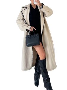 Damen Mantel Langarm Outwear Casual Flanell Trenchcoat Mode Turn Down Kragen Jacke Aprikose,Größe XL