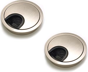 2er Set sossai® Metall Kabeldurchlass Ø60mm in Gebürstetem Stahl Schreibtisch Kabeldurchführung