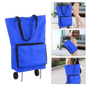 Faltbare Einkaufswagentasche mit Raedern Zusammenklappbarer Einkaufswagen Wiederverwendbare faltbare Einkaufstaschen Reisetasche Blau