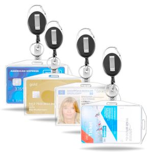 officegurus® 4x Premium Ausweishülle  mit einziehbarer/ausziehbar Schlüsselanhänger - Ausweis-halter - Kartenhalter/Zugangskarten mit Clip aus Hartplastik
