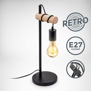 Nachttischlampe - mit Schalter, retro, max. 10W, 1-flammig, E27 Fassung, schwarz-holz