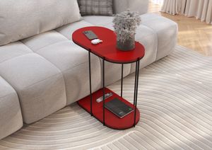 Beistelltisch LOCO mit 2 Ablagen / Kaffeetisch - Sofatisch - Laptoptisch / Oval 64 x 34 x 60 cm / mit Schwarz Metallgestell / Rot