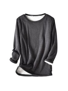 Damen Langarmbluse Winter Einfache T-Shirt Warmes Fleece-Pullover