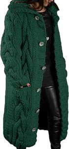 ASKSA Damen Strickjacke Grobstrick Casual Sweater Cardigan mit Knoepfen Oversize Strickcardigan, Gruen, 4XL ASKSA Damen Strickjacke Grobstrick Casual Sweater Cardigan mit Knoepfen Oversize Strickcardigan, Gruen, 4XL