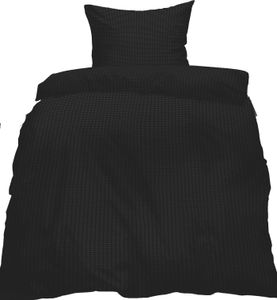 2-tlg. Seersucker Bettwäsche 135x200 +80x80 cm, schwarz, uni einfarbig, bügelfrei, Microfaser