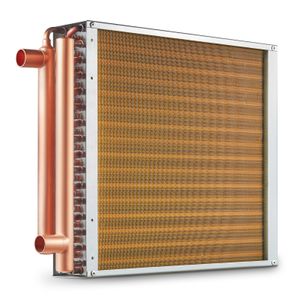Wymiennik ciepła woda-powietrze VEVOR, 40,64 x 40,64 cm z 3-rzędowymi miedzianymi przyłączami 9,53 mm, 193 aluminiowe lamele Wymiennik ciepła do pieców opalanych drewnem, ogrzewania i chłodzenia pomieszczeń mieszkalnych oraz ogrzewania gorącym powietrzem
