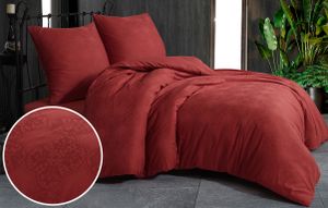 3 tlg. Baumwolle Satin Bettwäsche Bettgarnitur Set 200x200 cm Damask Rot