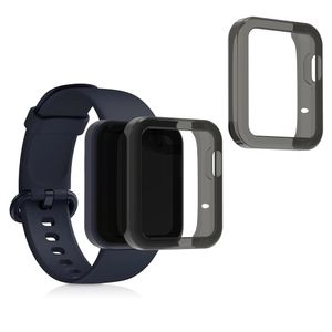 kwmobile 2x Sport Schutzhülle kompatibel mit Xiaomi Mi Watch Lite / Redmi Watch - Hülle Silikon klar ohne Tracker Schwarz Transparent