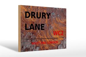 Holzschild London 30x20cm west end Drury Lane WC2 Rost