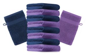 Betz 10 Stück Waschhandschuhe PREMIUM 100% Baumwolle  16x21 cm Farbe lila und dunkelblau