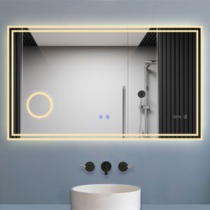 LED Badspiegel 120×70cm mit Uhr, Bluetooth, Touch, Beschlagfrei,3-Fach Vergrößerung Schminkspiegel,Badezimmerspiegel Kalt/Neutral/Warmweiß ,Dimmbar,IP44