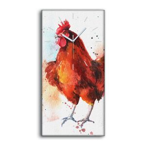 Wandbild Leinwand Bilder mit Uhr 30x60 Wandbild Hahn Huhn Farbe bunte Vogel - weiße Hände