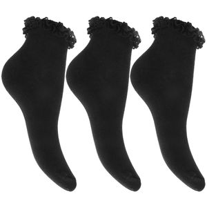 Dievčenské ponožky s volánovým lemom (3-pack) K228 (37-39EUR / 4-5,5UK) (Black)