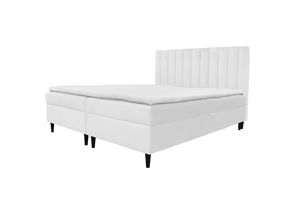 Boxspringbett FERO , Bonell-Matratze 2Bettkästen und Topper Premium Doppelbett , 180 x 200 cm , ( Weiss - Madryt 120 )