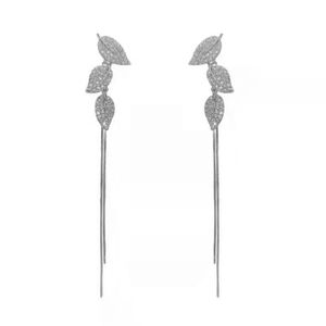 Paar baumelnde Ohrringe, Blätter, lange Quasten, Ins-Stil, Schmuck, lange Ohrringe für Hochzeit-Silber