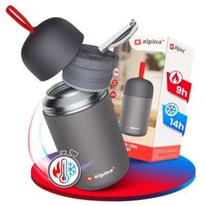 alpina Thermobehälter für Essen - SPÜLMASCHINENFESTER Thermo Becher 730 ml mit Druckausgleich und faltbarem Löffel - Hält extra lange warm und kalt I Edelstahl Thermobecher BPA frei