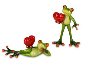 Formano 2er Set lustige Frösche Froschpaar mit Herzen Figur Poly 15 cm