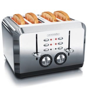 Arendo Toaster für 4 Scheiben, 1630 W, Automatik, Edelstahl, Wärmeisolierendes Doppelwandgehäuse, silber