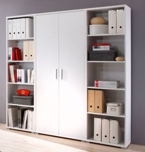 möbelando Regalwand Aktenschrank Büroschrank Schrankwand Büromöbel Regal Clermont I Weiß