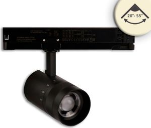 ISOLED 3-Phasen Schienen-Strahler fokussierbar, 12W, 20°-55°, schwarz matt, 3000K, DALI dimmbar
