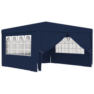 HOMMIE Profi-Gartenpavillon Festzelt - mit Seitenwänden 4x4 m Blau 90 g/m²