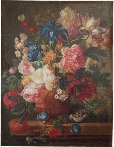 Clayre & Eef Gemälde 55x73 cm Braun Rot Leinwand Blumen