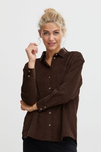 b.young BYDINIA LOOSE Damen Langarmshirt Langarmbluse Bluse Hemdbluse mit Stehkragen langer Schnitt mit Knopfleiste und aufgesetzter Tasche Loose Fit aus 100% Baumwolle